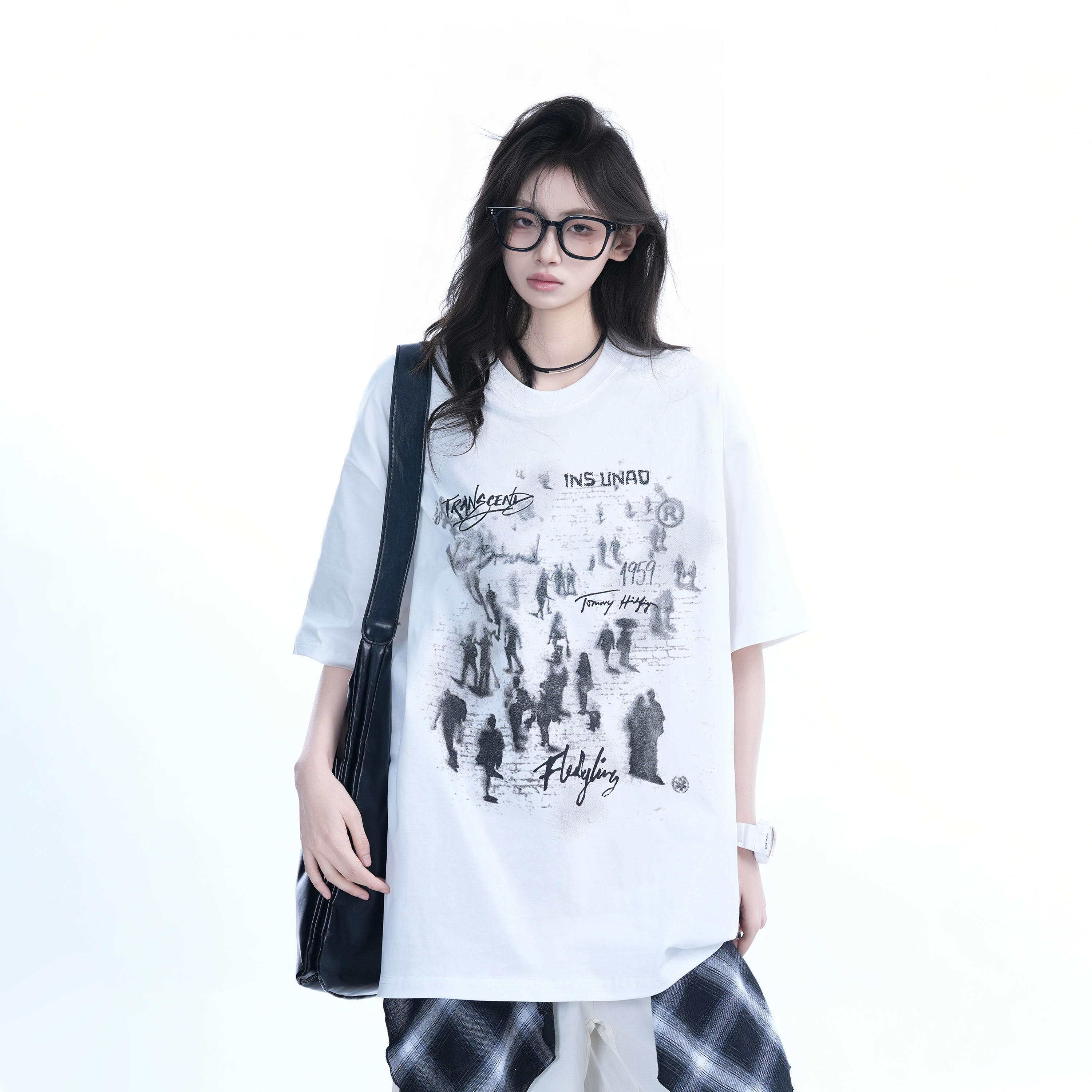 Trendy American Street Style Graffiti T-Shirt for Women, Loose Fit Boyfriend Style, Pure Cotton, Summer Short Sleeve Top