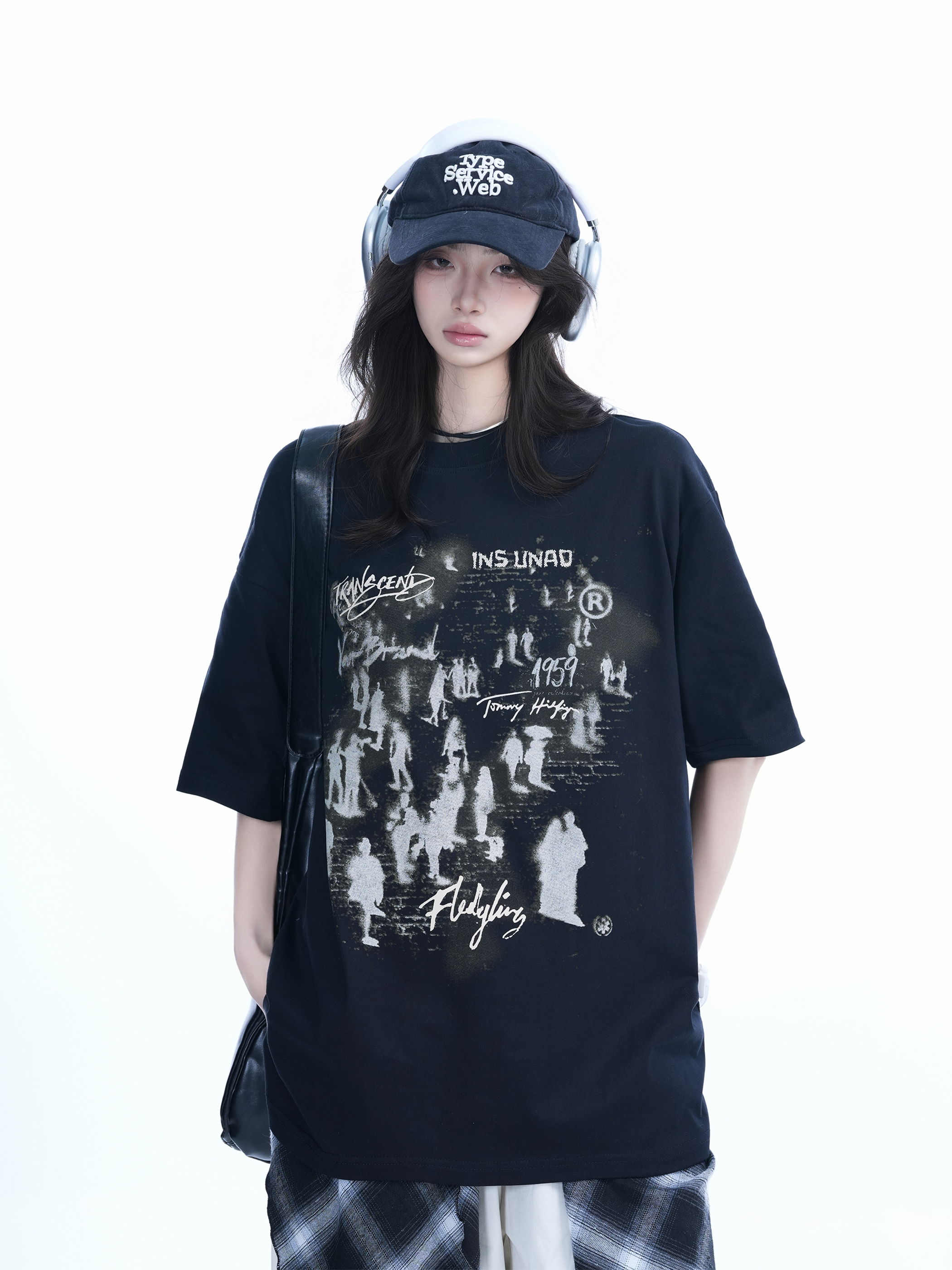 Trendy American Street Style Graffiti T-Shirt for Women, Loose Fit Boyfriend Style, Pure Cotton, Summer Short Sleeve Top