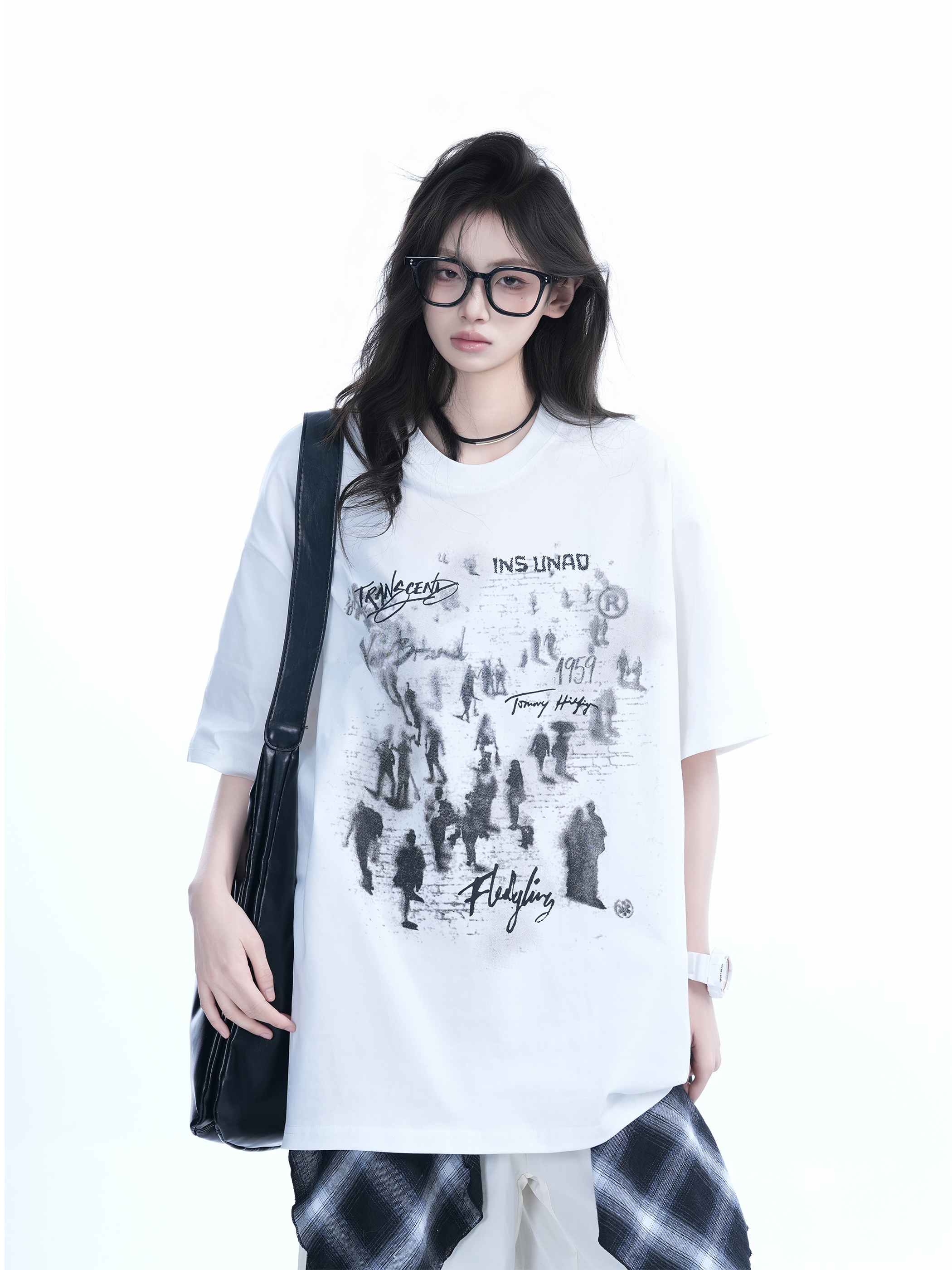 Trendy American Street Style Graffiti T-Shirt for Women, Loose Fit Boyfriend Style, Pure Cotton, Summer Short Sleeve Top