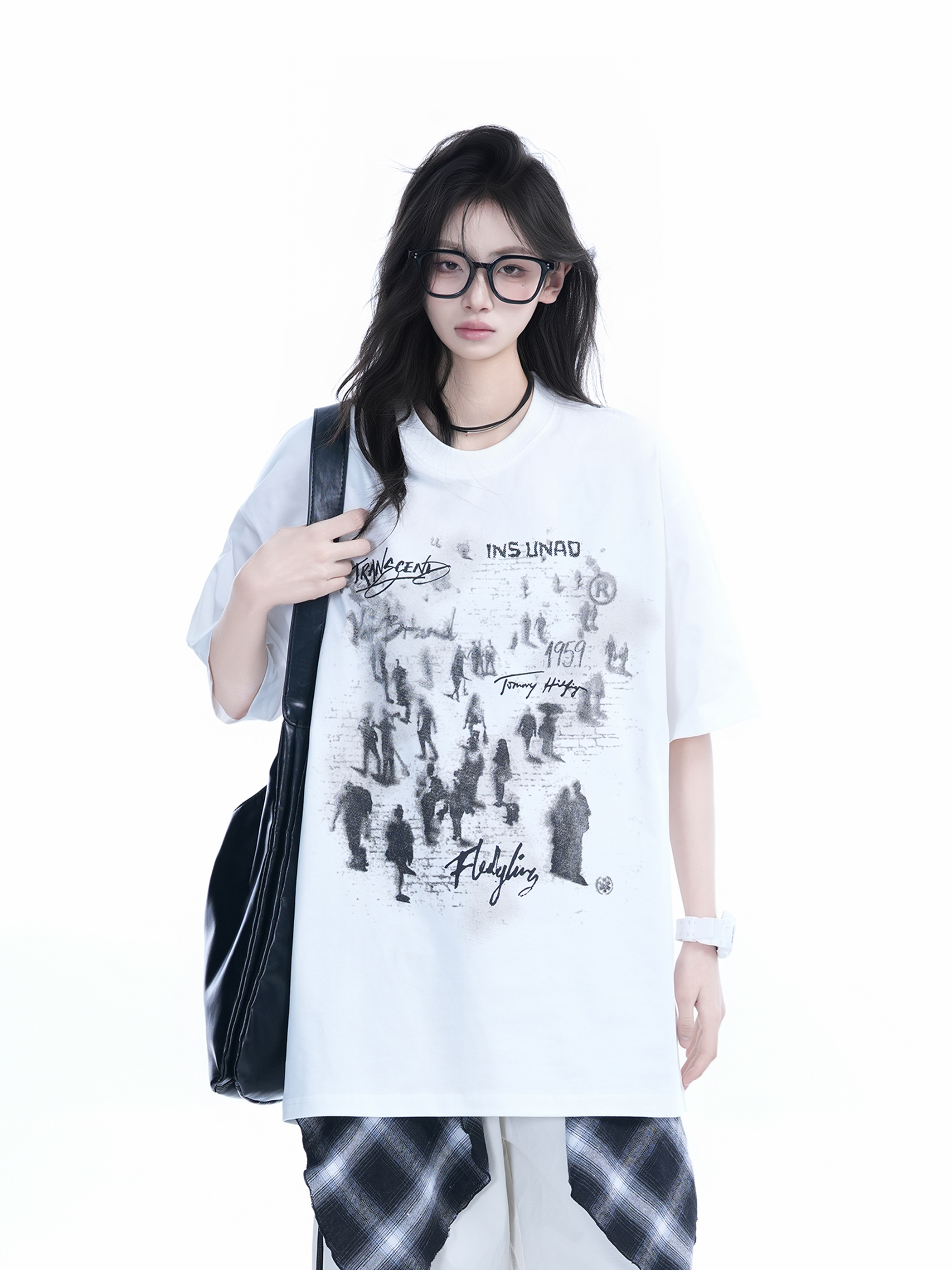 Trendy American Street Style Graffiti T-Shirt for Women, Loose Fit Boyfriend Style, Pure Cotton, Summer Short Sleeve Top