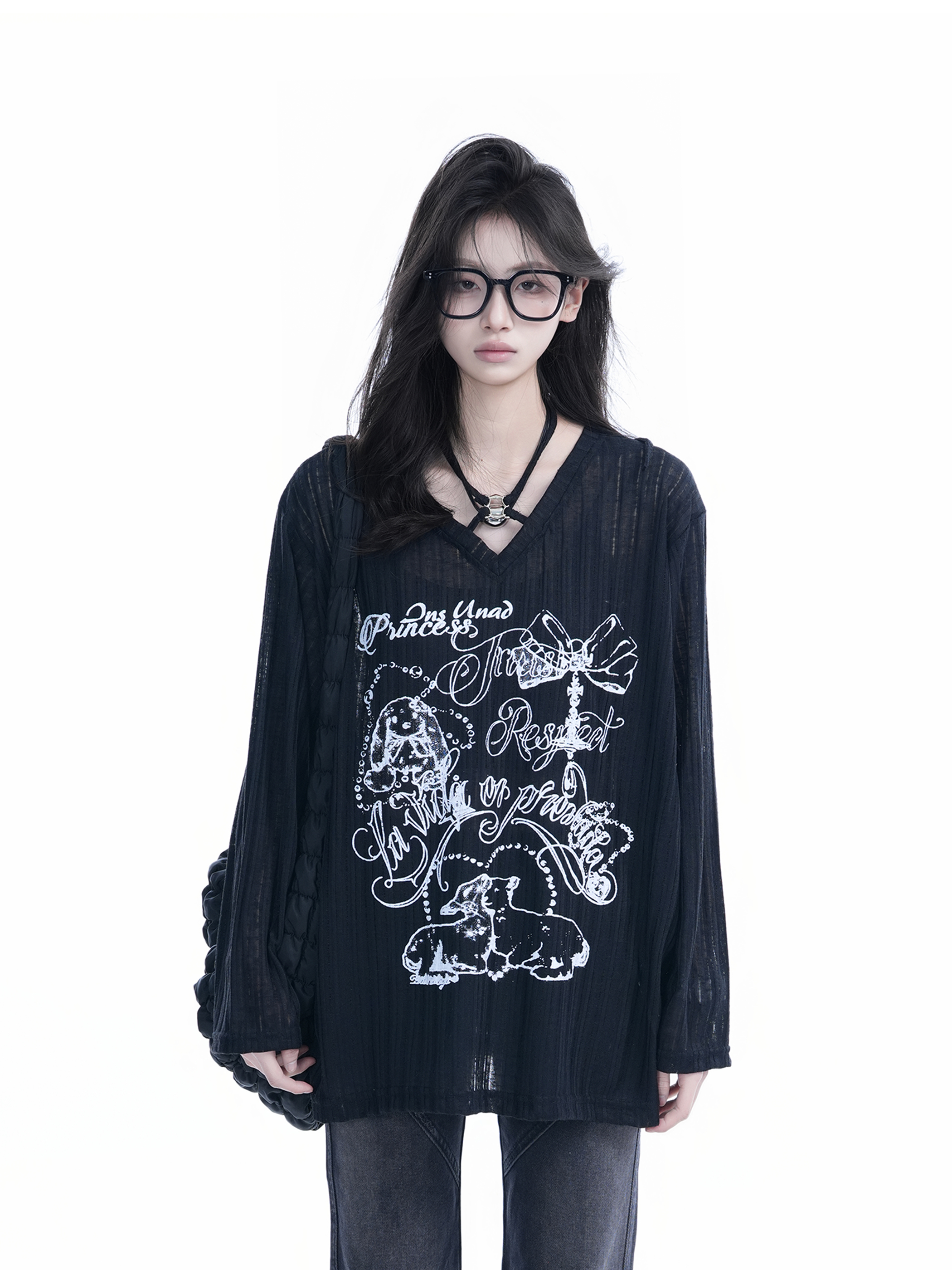 Trendy Black Long Sleeve Graffiti Neck-Covering Sunscreen Shirt for Women - Sweet Cool Spicy Girl Style