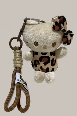 Trendy Leopard Print Plush Cat Doll Keychain - Hello Kitty Fashion Bag Pendant 2025