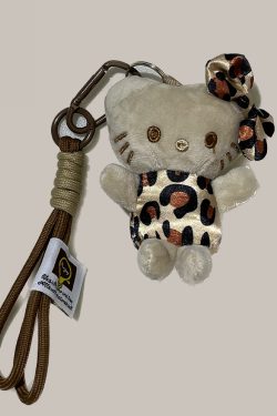 Trendy Leopard Print Plush Cat Doll Keychain - Hello Kitty Fashion Bag Pendant 2025