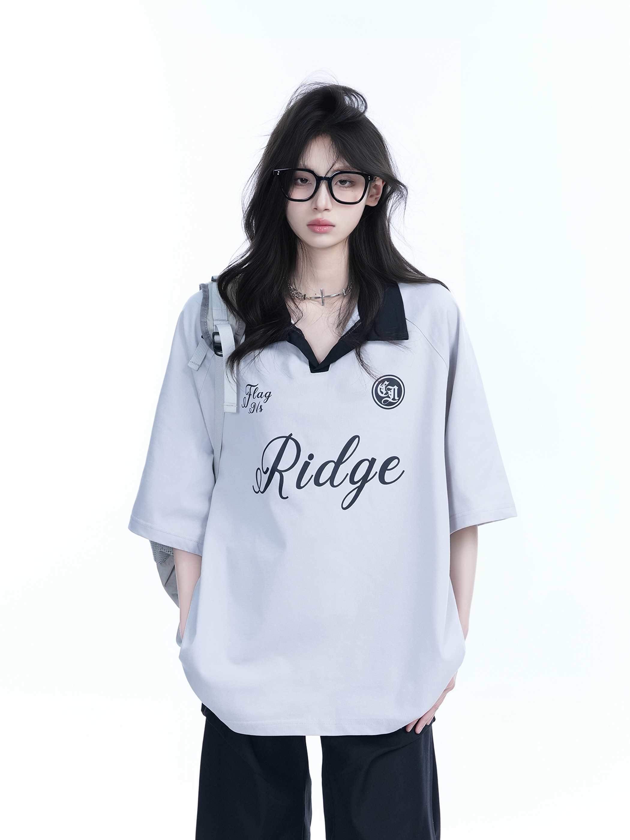 Trendy Oversized American College Style Sports T-Shirt for Women - Short Sleeve Polo, Casual Relaxed Fit, Y2K Fashion