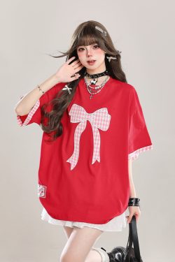 Trendy Summer 2025 Women's Short Sleeve T-Shirt with Butterfly Knot Embroidery, Loose Casual Fit, Cool Style