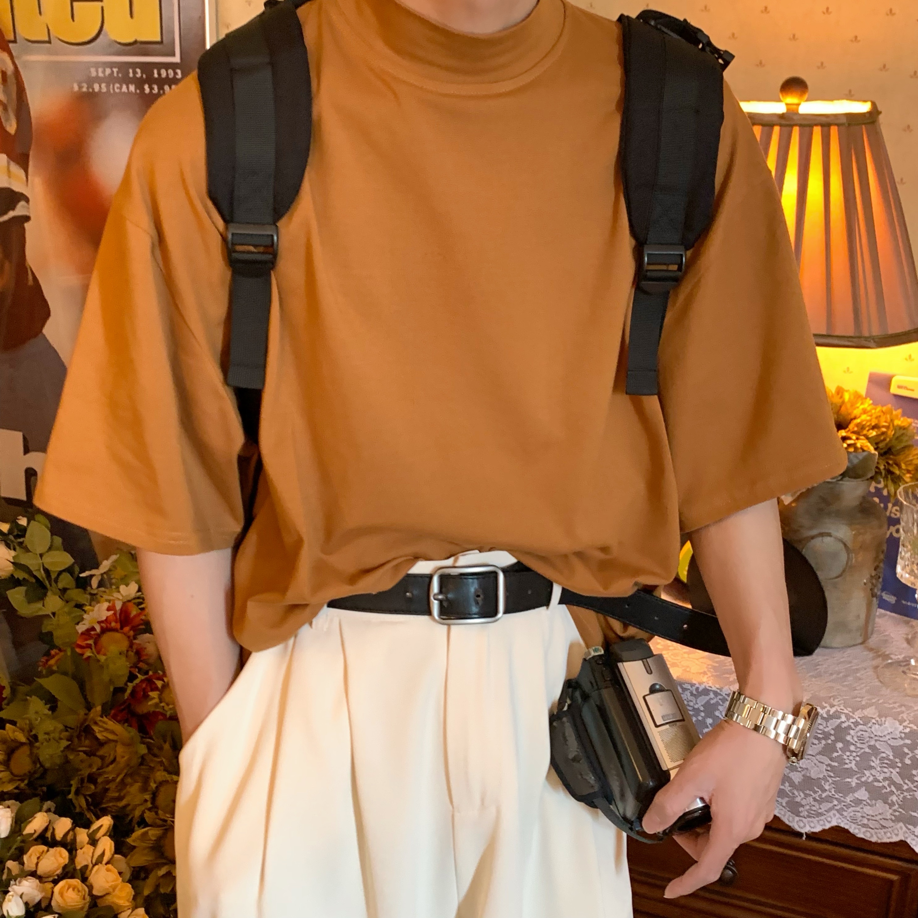 Trendy Summer Short Sleeve Solid Color High Neck T-Shirt - Versatile Korean Style Couple Outfit Top