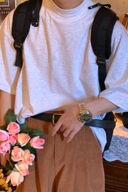 Trendy Summer Short Sleeve Solid Color High Neck T-Shirt - Versatile Korean Style Couple Outfit Top