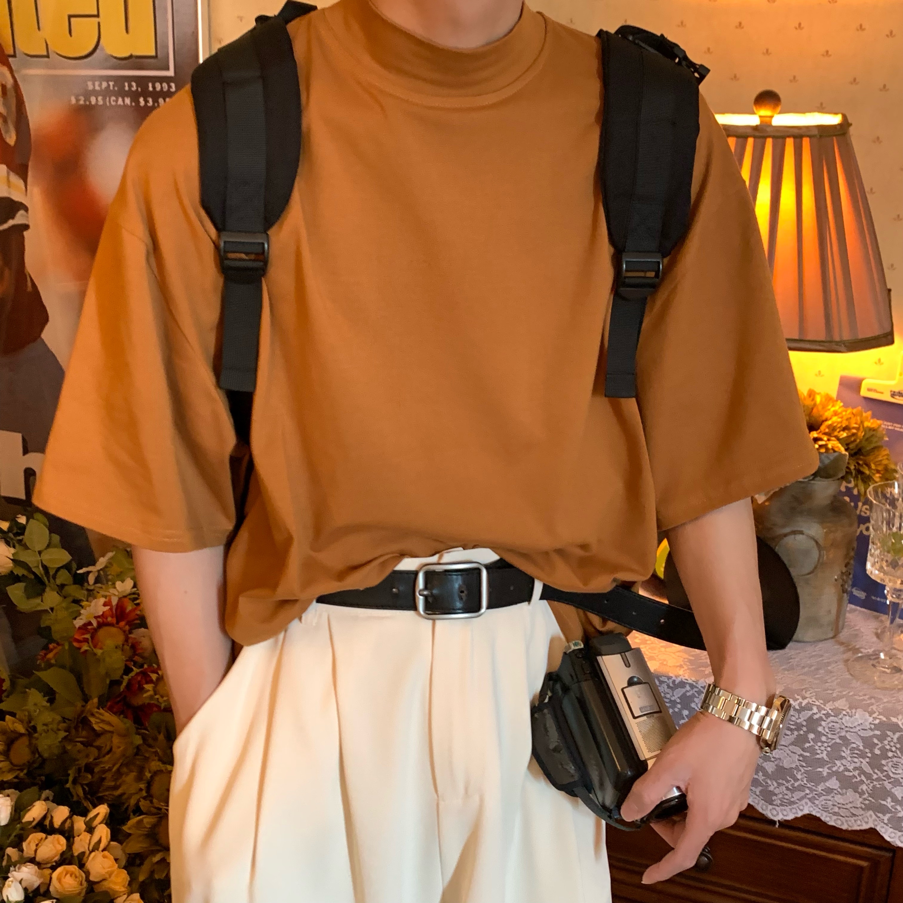 Trendy Summer Short Sleeve Solid Color High Neck T-Shirt - Versatile Korean Style Couple Outfit Top