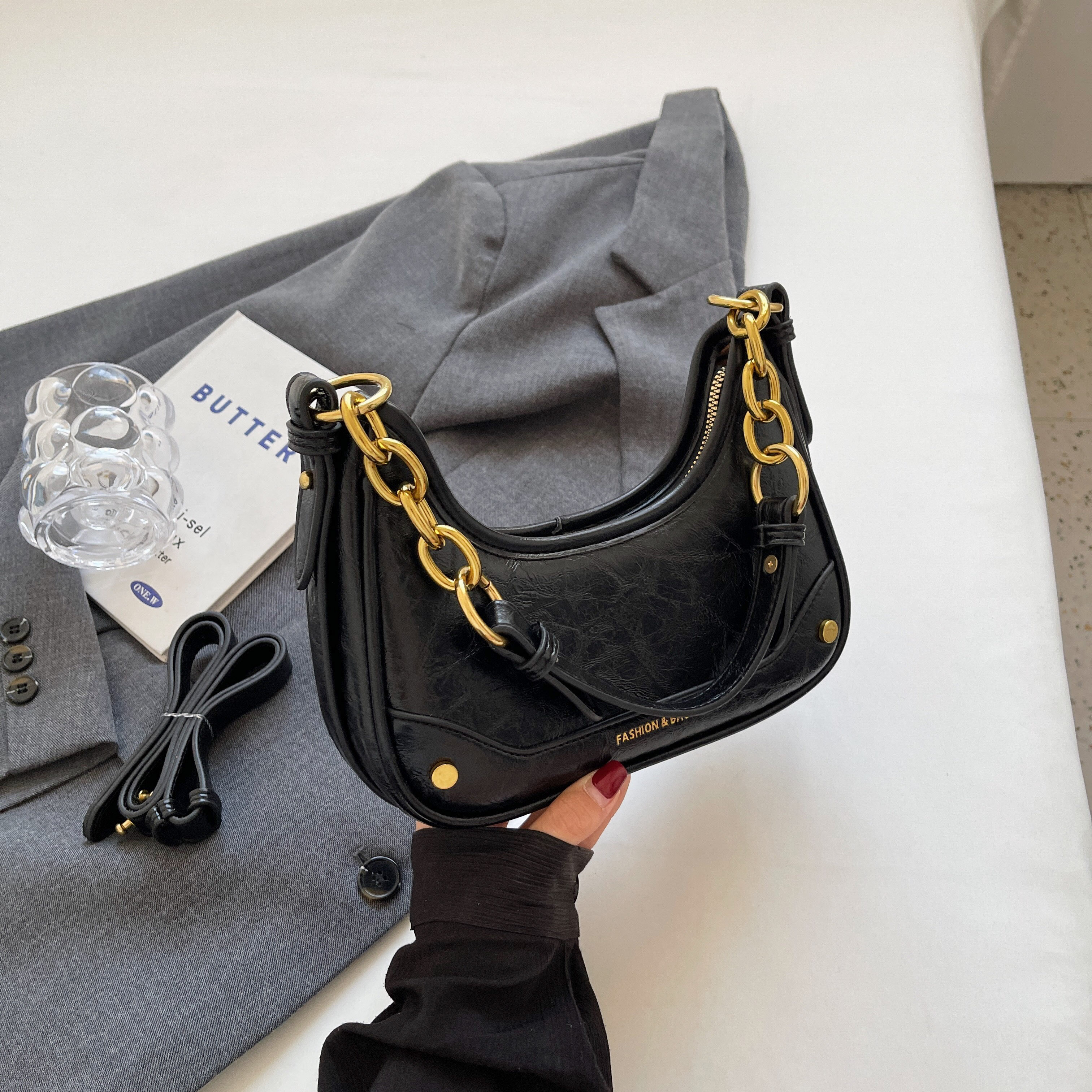 Trendy Textured Small Bag for Women - 2025 New Style Chain Shoulder Crossbody Bag, Niche Design Underarm Purse