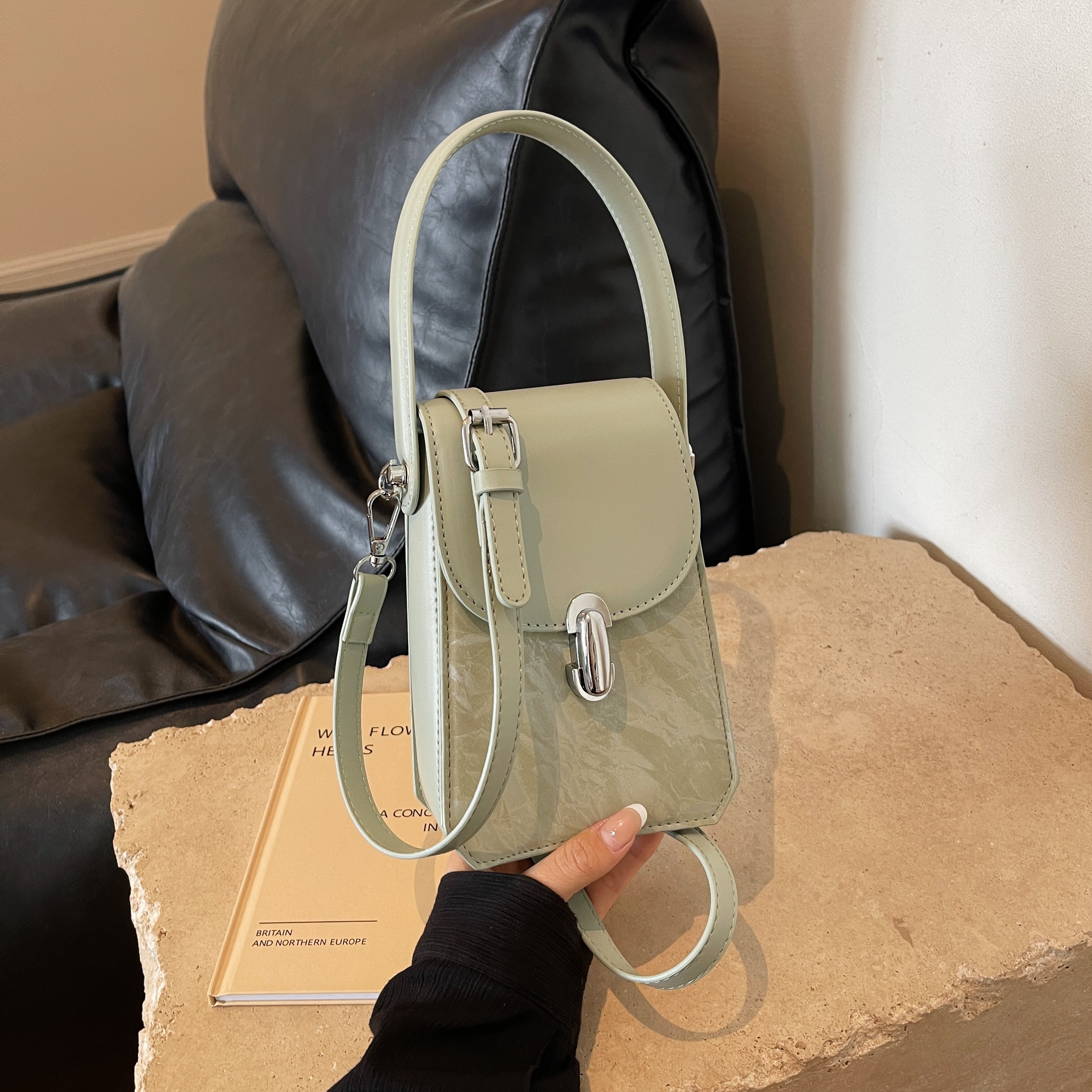 Trendy Textured Small Square Handbag for Women - Casual Versatile Phone Bag, 2025 Fashion Must-Have