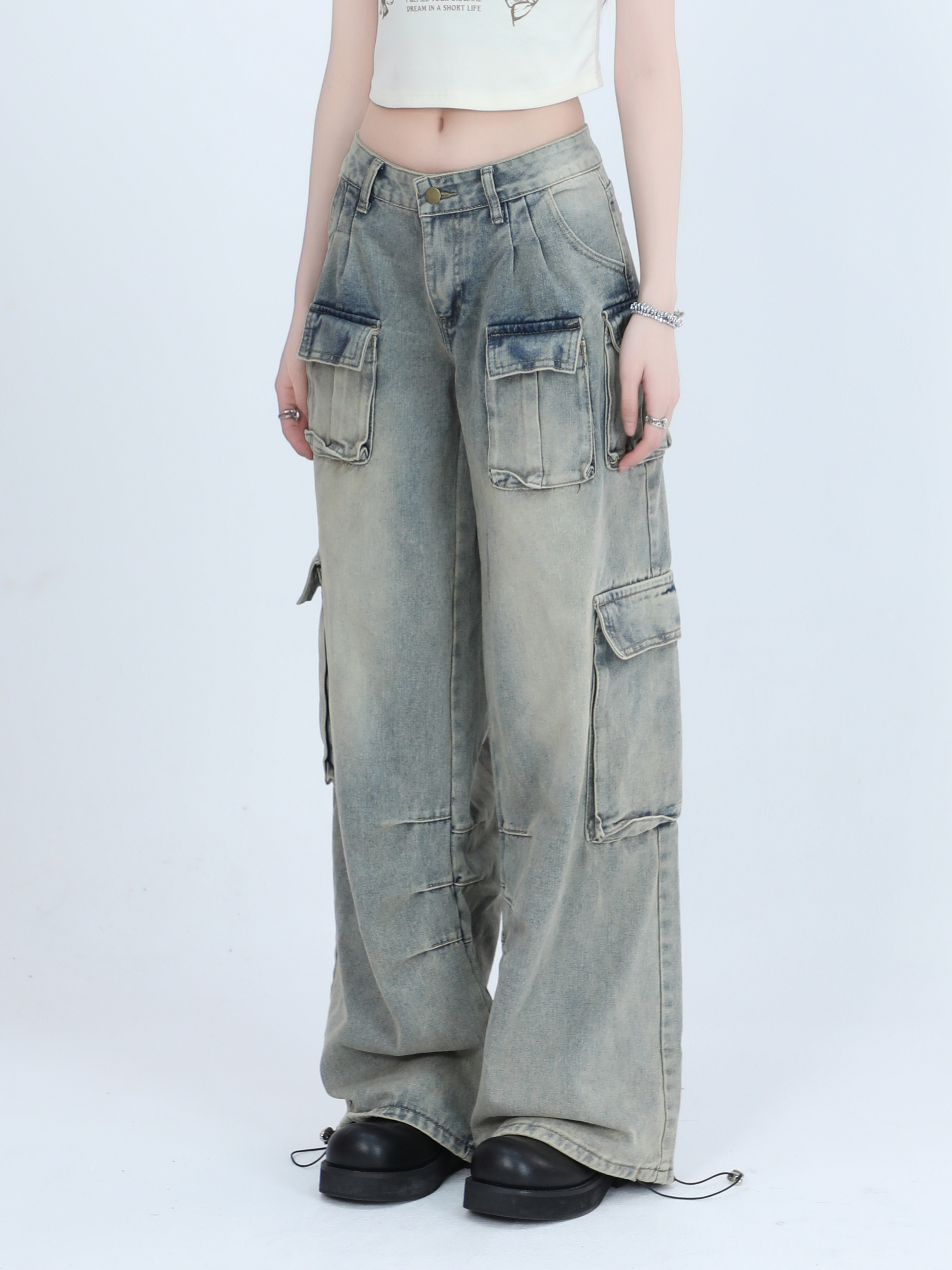 Trendy Women's High Street Cargo Pants, Unique Loose Wide-Leg Design, American Style, Casual Streetwear Fashion