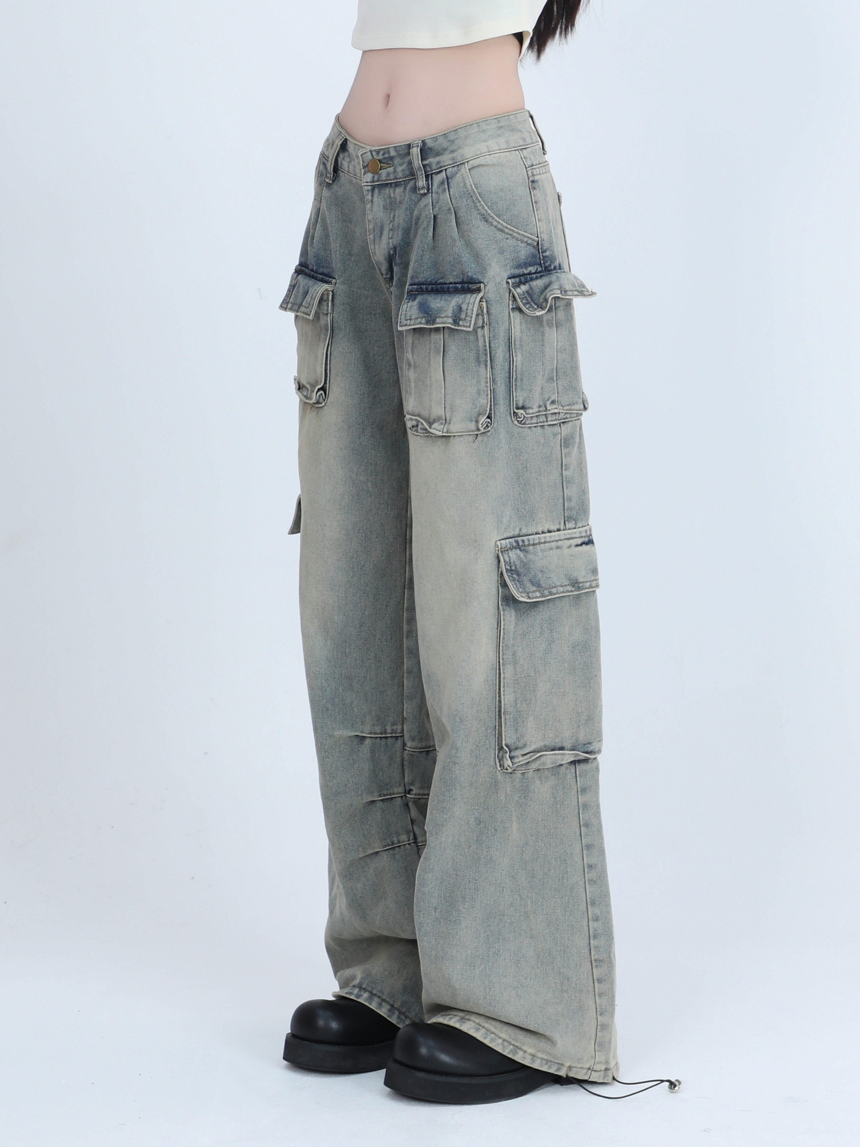 Trendy Women's High Street Cargo Pants, Unique Loose Wide-Leg Design, American Style, Casual Streetwear Fashion