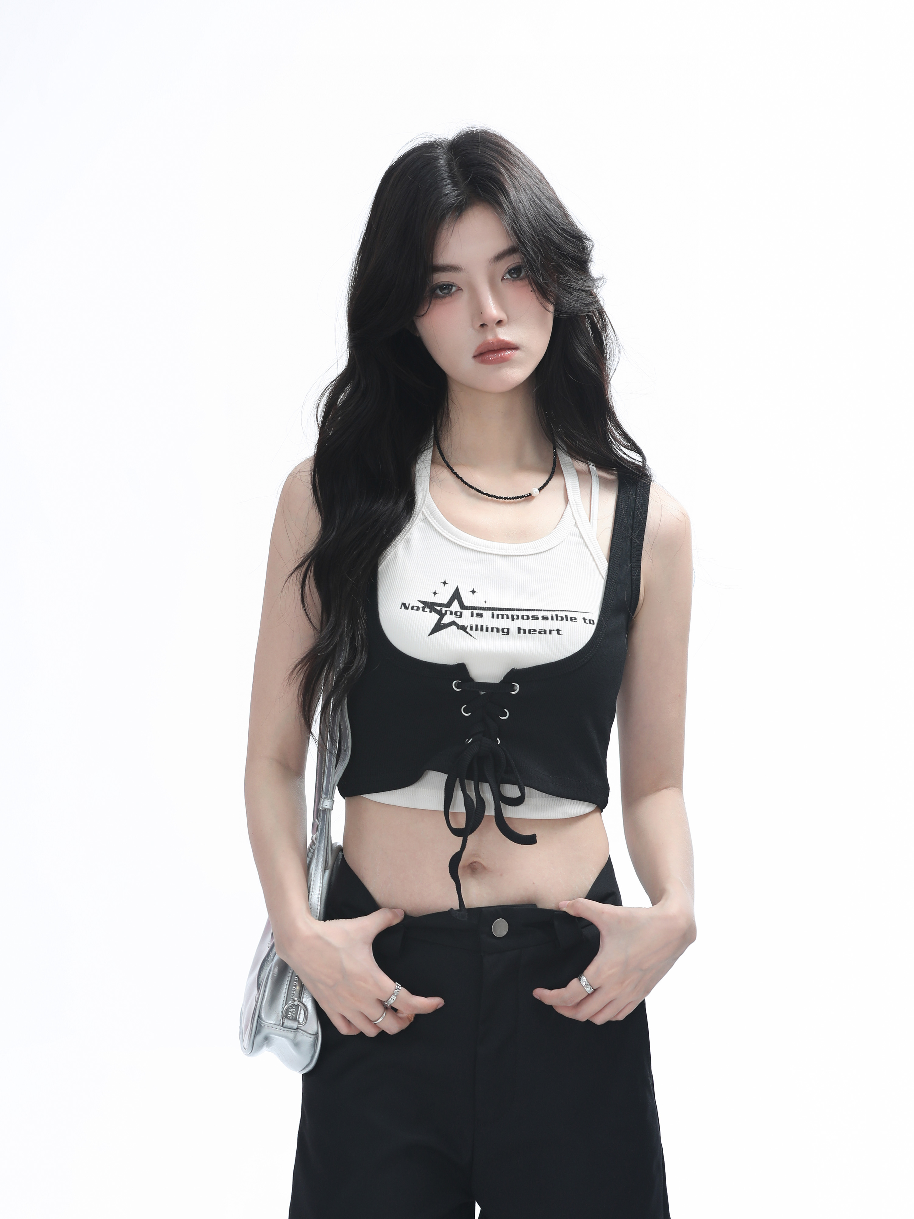 Two-Piece Halter Crop Top for Women with Unique Patchwork Design - Spicy Girl Style, Perfect for 90s and Y2K Fashion Lovers