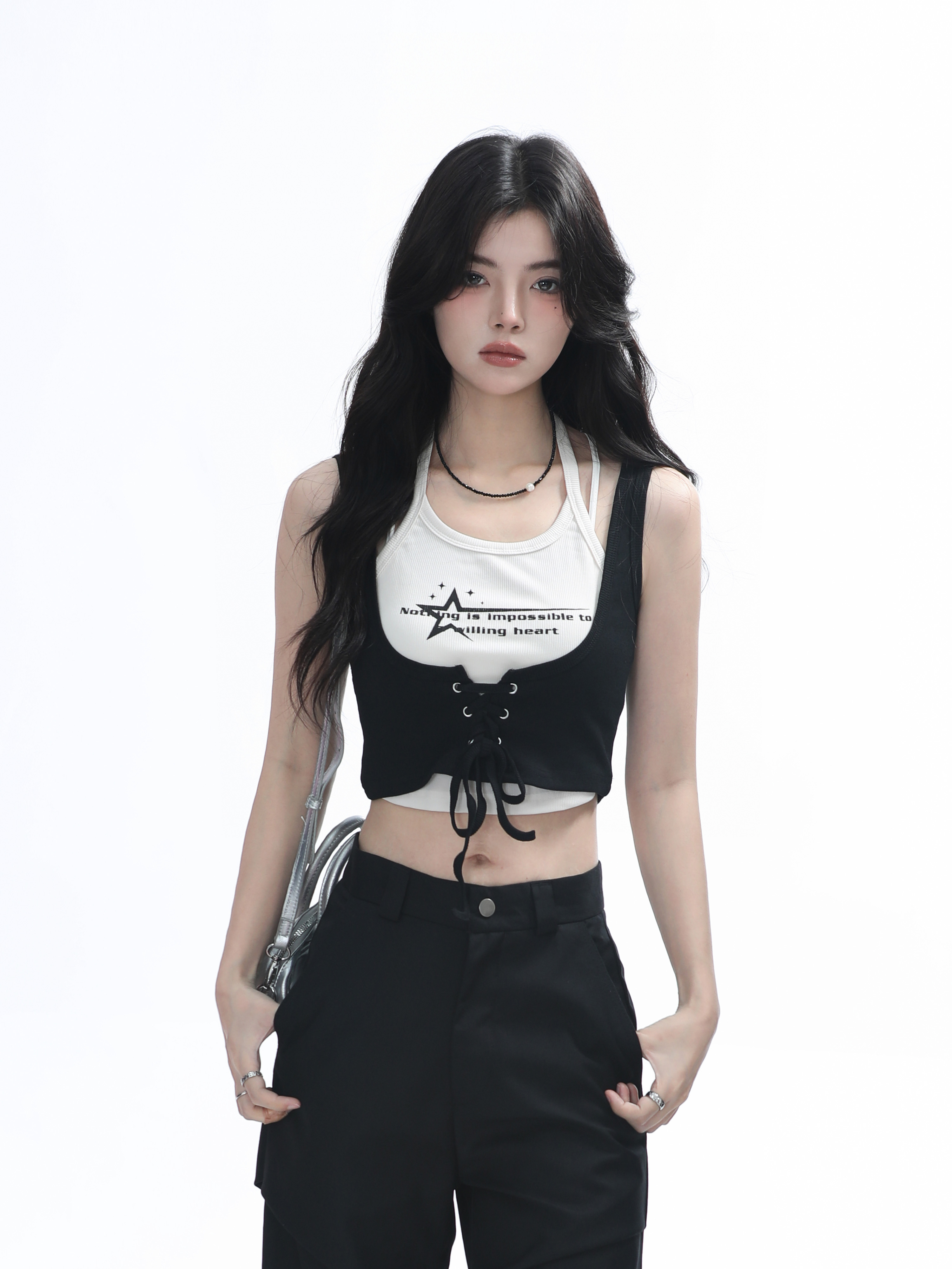 Two-Piece Halter Crop Top for Women with Unique Patchwork Design - Spicy Girl Style, Perfect for 90s and Y2K Fashion Lovers