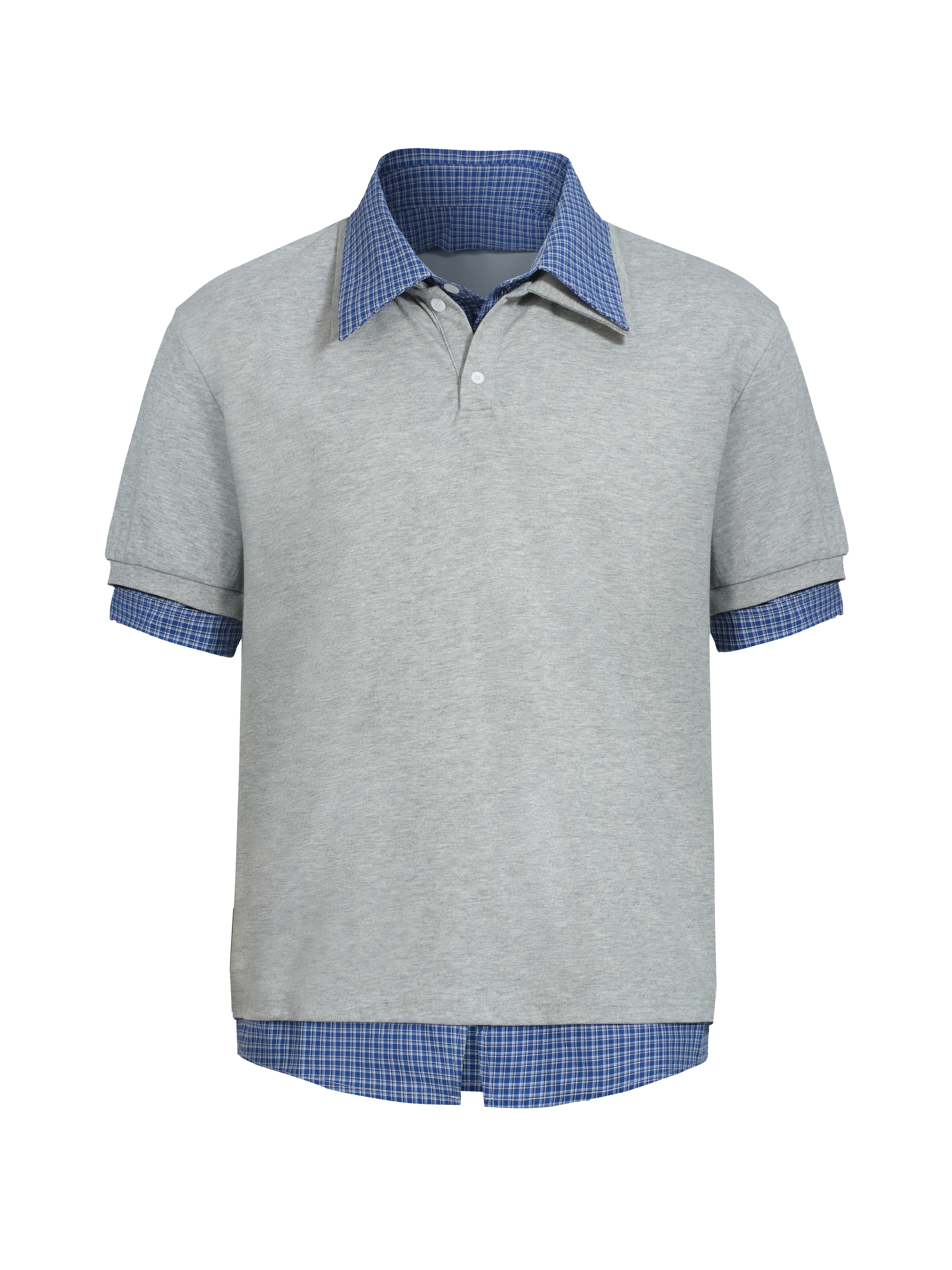Unisex American-Style Plaid Polo Shirt - Spliced Faux Two-Piece, Loose Casual Short Sleeve for Summer Trend