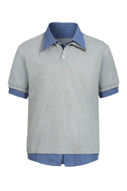 Unisex Spliced Plaid Polo Short Sleeve Shirt - American Style Loose T-Shirt Top for Summer, High-End Fashion