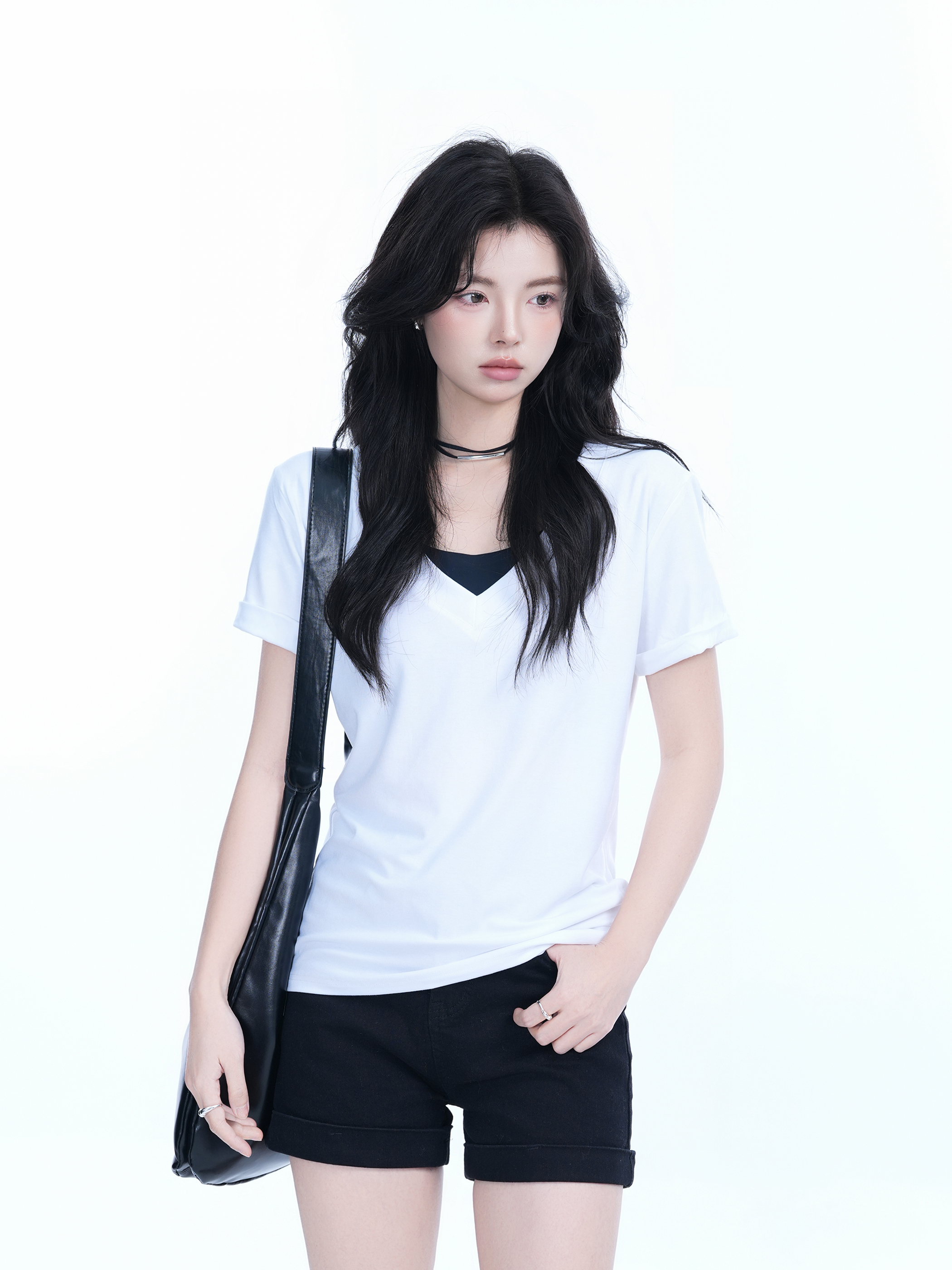 V-Neck Short Sleeve T-Shirt for Women - Solid Color Gray Minimalist Casual Top, Trendy Lazy Style Fashion Essential