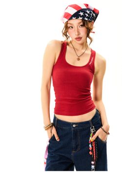 Versatile Red Camisole for Women - Vintage Slim Fit Summer Top - Basic Essential Fashion Piece