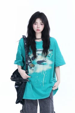Vintage American-Style Oversized Short-Sleeve T-Shirt for Women - 