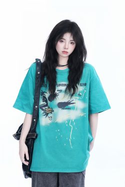 Vintage American-Style Oversized Short-Sleeve T-Shirt for Women - 