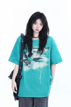 Vintage American-Style Oversized Short-Sleeve T-Shirt for Women - 