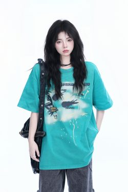 Vintage American-Style Oversized Short-Sleeve T-Shirt for Women - 