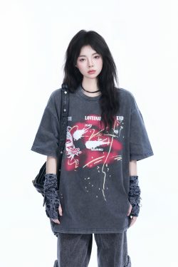 Vintage American-Style Oversized Short-Sleeve T-Shirt for Women - 
