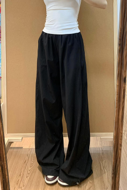 Vintage American-Style Wide-Leg Work Pants for Women - Thin, Loose Casual Summer Straight-Leg Sports Trousers