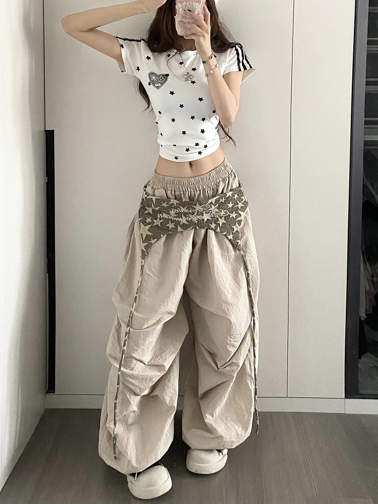 Vintage American Work Pants for Women - Loose Wide-Leg Jazz Dance Casual Sports Trousers with Street Vibe, Floor-Length Style