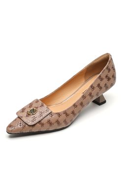 Vintage Camellia Mid-Heel Pointed Toe Women's Shoes - Small Lambskin Shallow Mouth Design, Plus Size, 2025 Summer Style