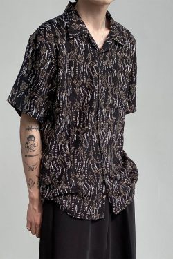 Vintage Cuban Collar Short Sleeve Shirt for Men and Women, Retro Floral Summer Beach Shirt, Japanese Style, Loose Fit