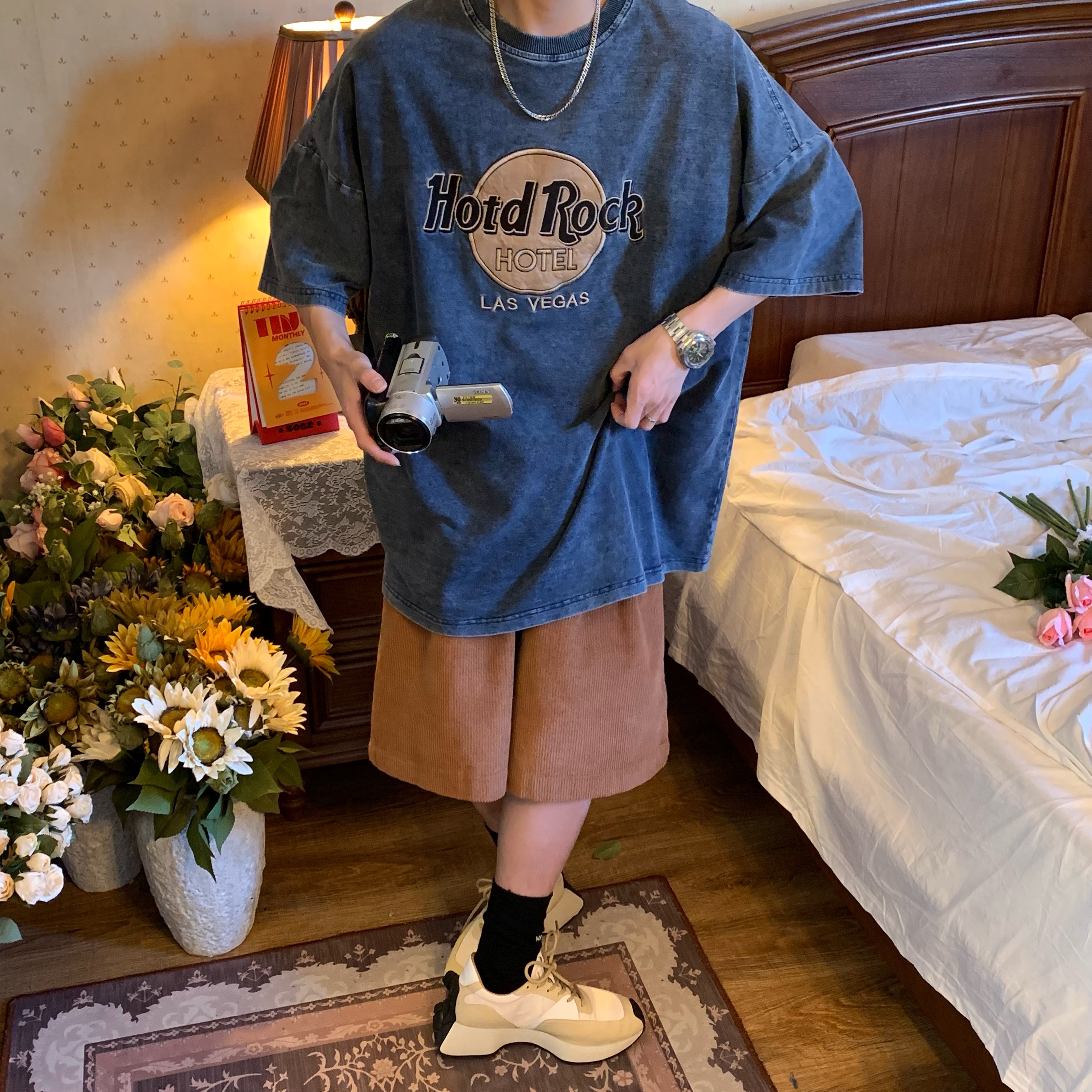 Vintage Denim Rock Style Loose Short Sleeve T-Shirt for Summer 2024 - Handmade Wash-Worn Casual Look