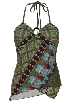 Vintage Elements Irregular Pattern Neckline Backless Women's Tank Top with Round Ring Buckle - Y2K Inspired Fashion