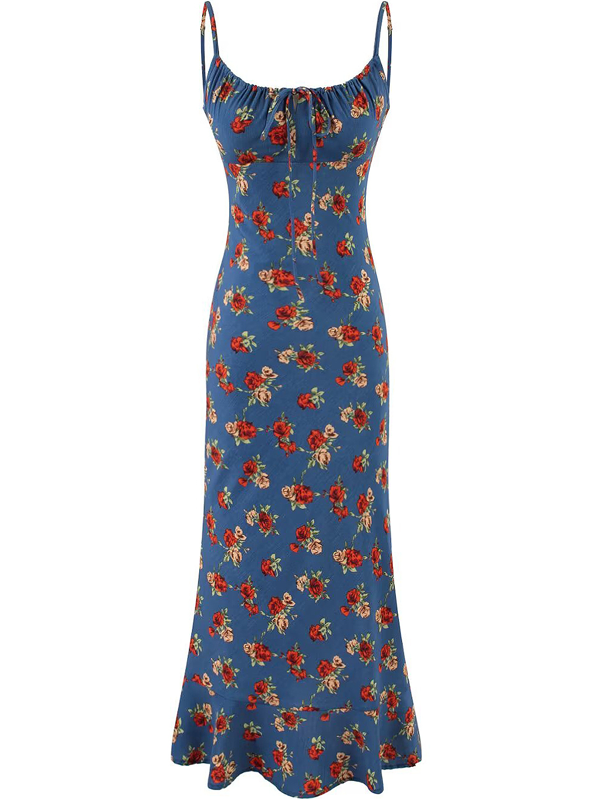 Vintage French Blue Printed Cami Dress for Women - 2025 Summer Resort Long Dress - Boho Style, Casual, Elegant Fashion