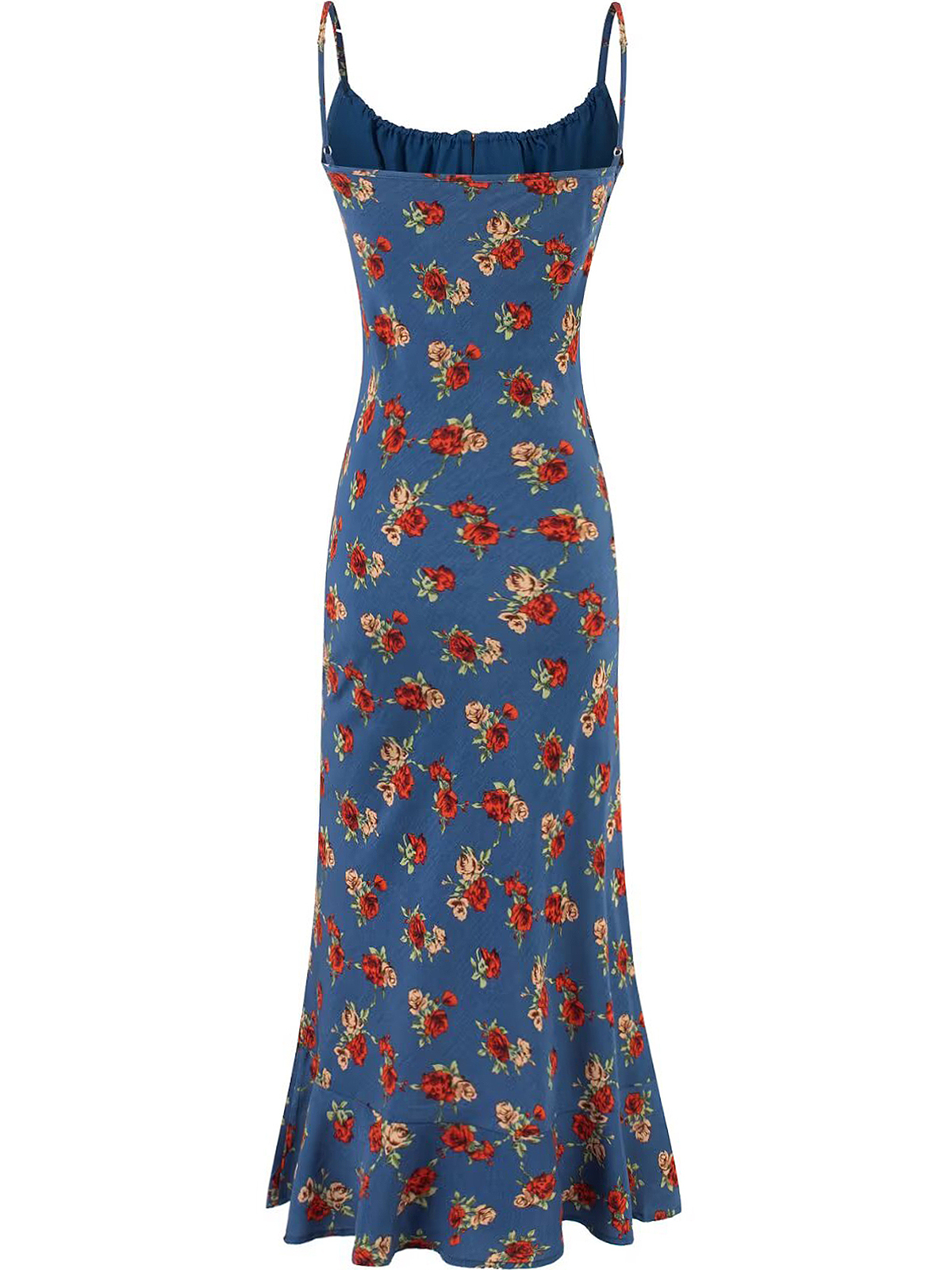 Vintage French Blue Printed Cami Dress for Women - 2025 Summer Resort Long Dress - Boho Style, Casual, Elegant Fashion