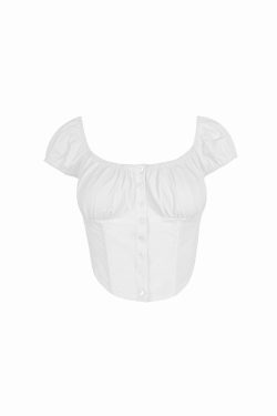 Vintage French Square Neck Fitted Herringbone High-Waisted Top for Women, Retro Style, Chic Fashion