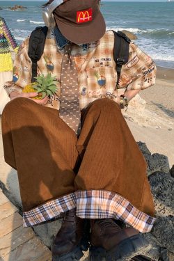 Vintage Graffiti Checkered Short Sleeve Shirt for Men and Women - Summer 90s Half Sleeve Top