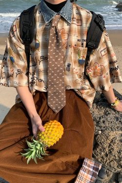 Vintage Graffiti Checkered Short Sleeve Shirt for Men and Women - Summer 90s Half Sleeve Top