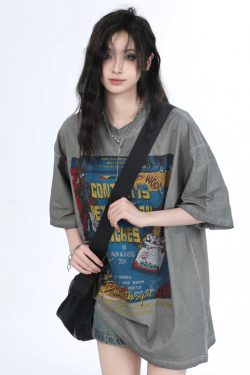 Vintage Gray Heavy-Duty Short Sleeve T-Shirt for Women – Loose Fit American High Street Summer Top Trend