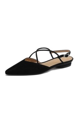 Vintage Italian Leather Mary Jane Flat Sandals for Women, Chunky Heels, Pointed Toe, Retro Style