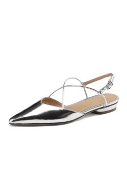 Vintage Italian Leather Mary Jane Flat Sandals for Women, Chunky Heels, Pointed Toe, Retro Style