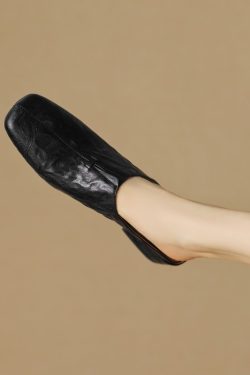 Vintage Lambskin One-Strap Half-Slide Mid-Heel Open-Toe Sandals for Women - Italian Style Casual Footwear