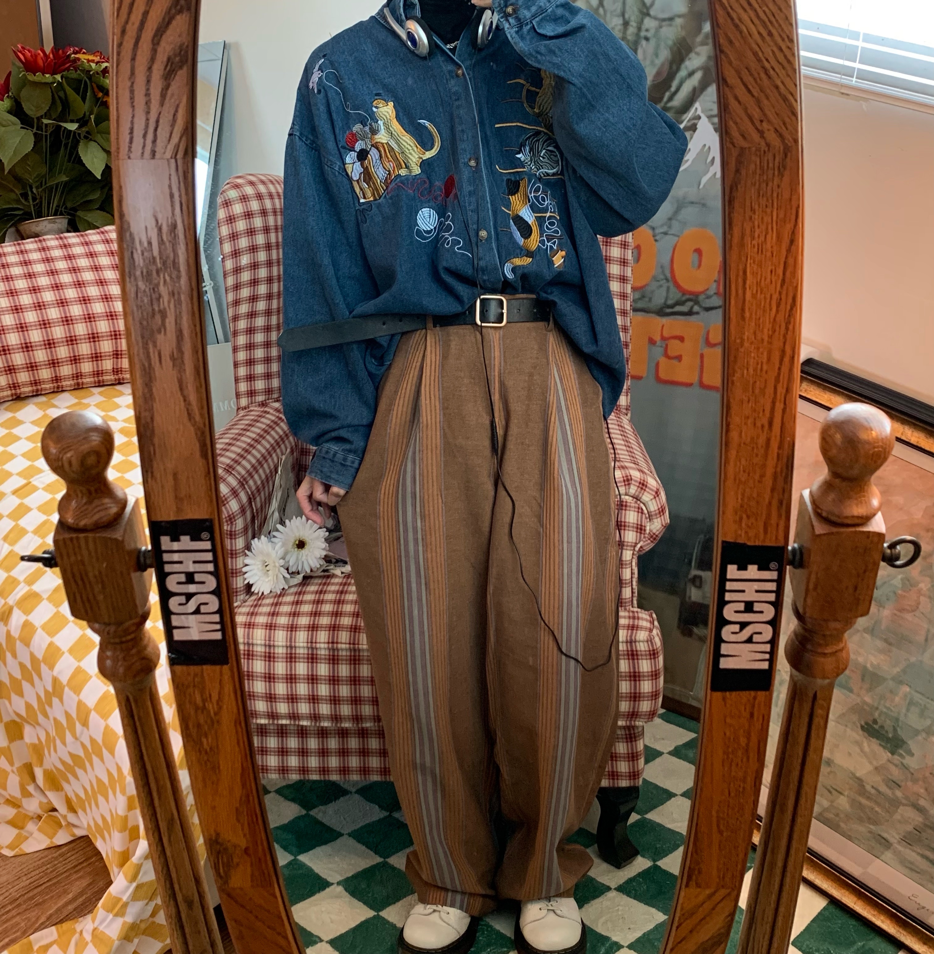 Vintage Oversized Denim Jacket with Cat Embroidery - Autumn 90s Style Fashion