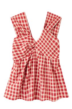 Vintage Red Checkered Flutter Sleeve Vest Shirt for Women - Irregular Summer Vacation Top, French Style, Y2K Fashion