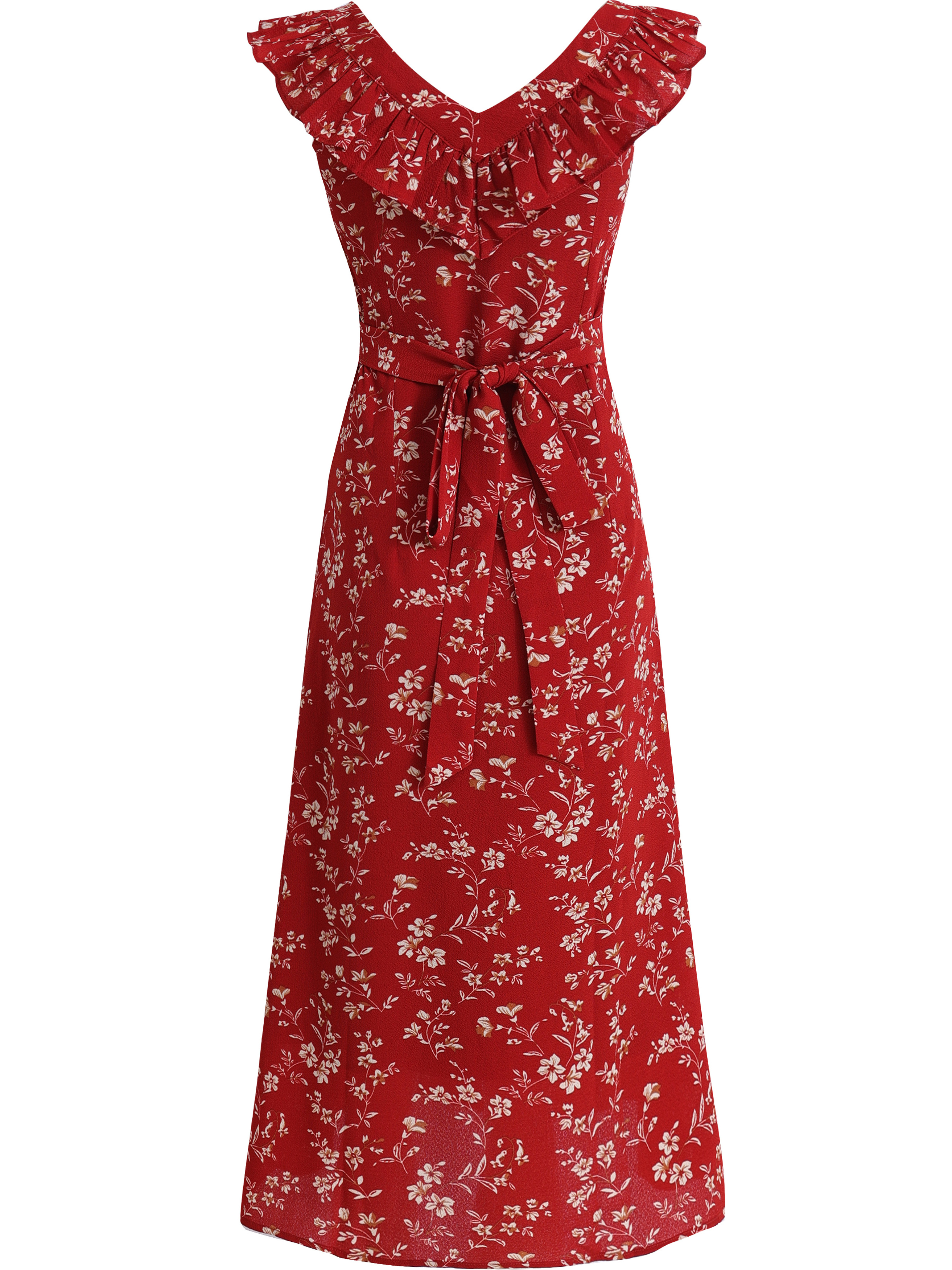 Vintage Red Floral V-Neck Ruffle Hem Summer Sling Dress for Women - 2025 Trendy Fashion Inspired by 90s and Y2K Styles