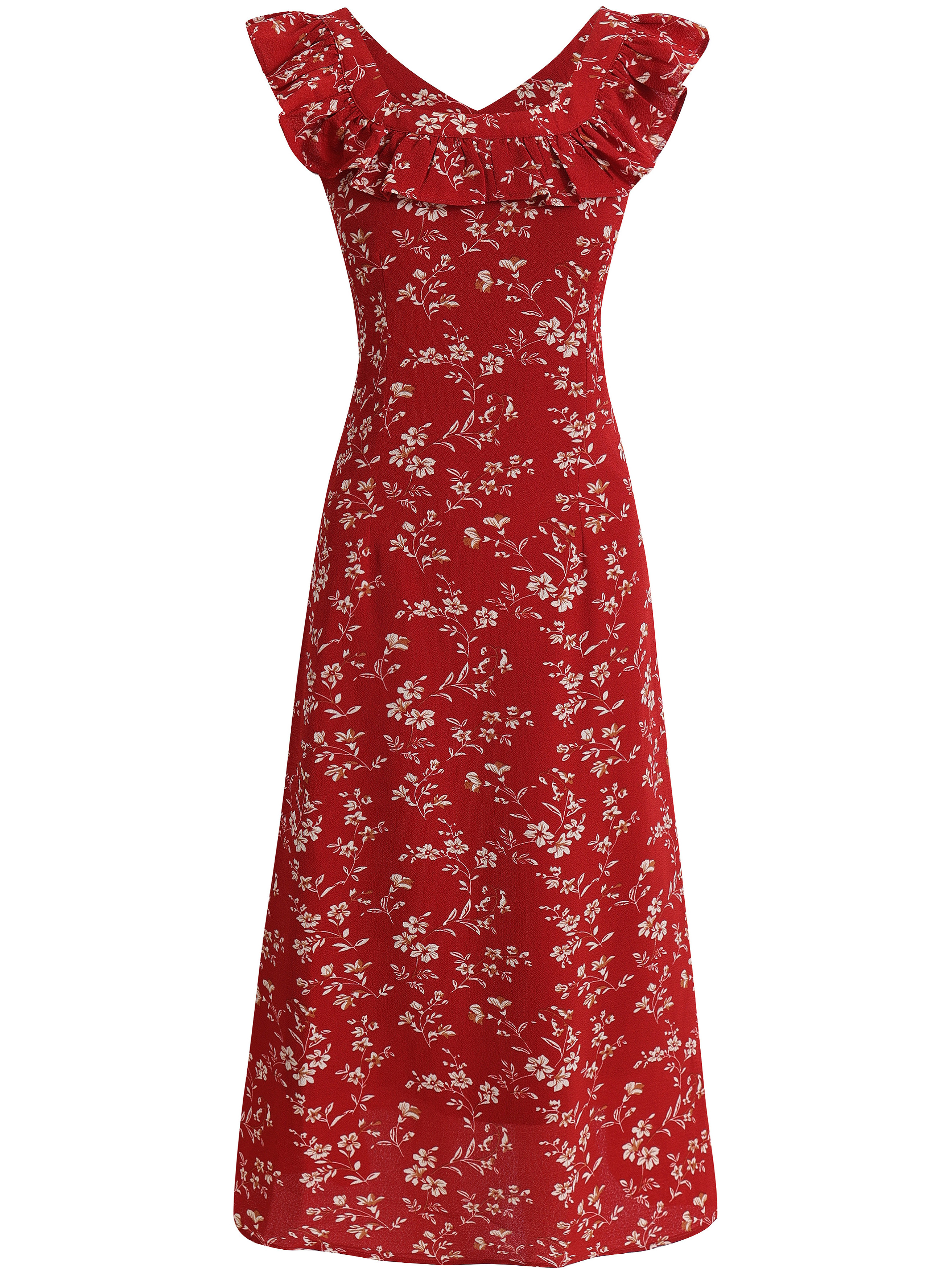 Vintage Red Floral V-Neck Ruffle Hem Summer Sling Dress for Women - 2025 Trendy Fashion Inspired by 90s and Y2K Styles