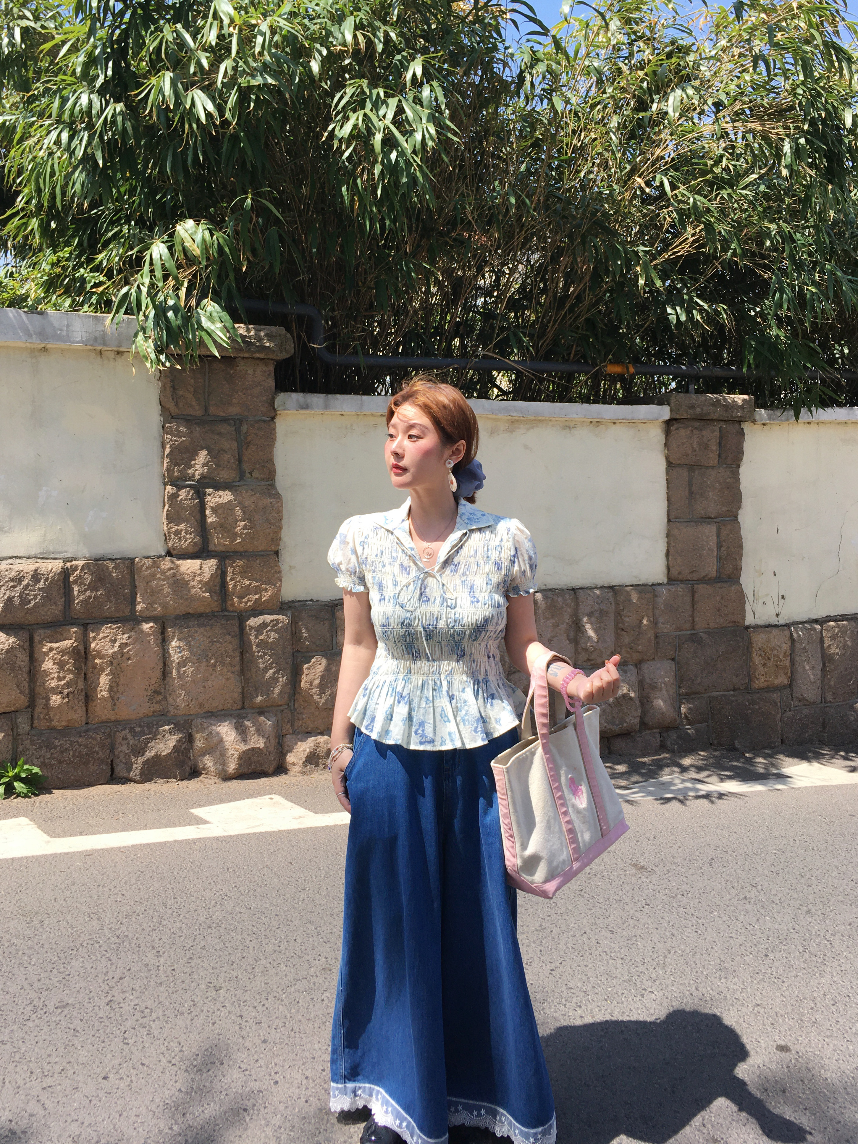 Vintage Retro Lace Trim High-Waisted Denim Pants for Women - Summer Loose Wide-Leg Trousers, 90s Inspired Fashion