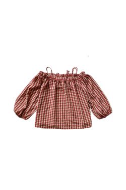 Vintage Spring Garden Off-Shoulder Checkered Long Sleeve Shirt for Women - Lantern Sleeve One-Shoulder Blouse for Spring Summer
