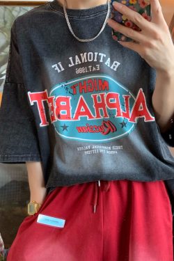 Vintage Washed Distressed T-Shirt for Couples - Summer Heavy-Duty Loose Fit Short Sleeve Top in Trendy American Style