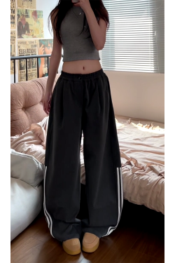 Women's American Retro Striped Three-Stripe Casual Pants, Loose Fit Wide-Leg Jazz Dance Trousers, 2025 Street Style